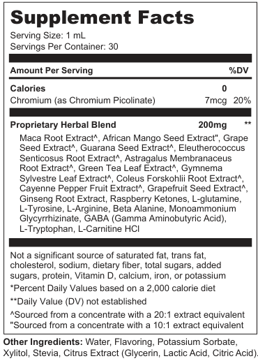Supplement Facts for Solstice Mist